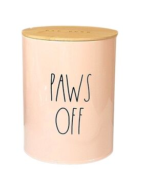 Rae Dunn Pink "PAWS OFF" Treat Canister with Wood Lid